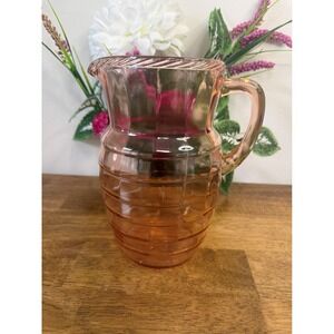 Vintage Anchor Hocking Pink Block Optic Glass Pitcher Depression Glass Jug Decor